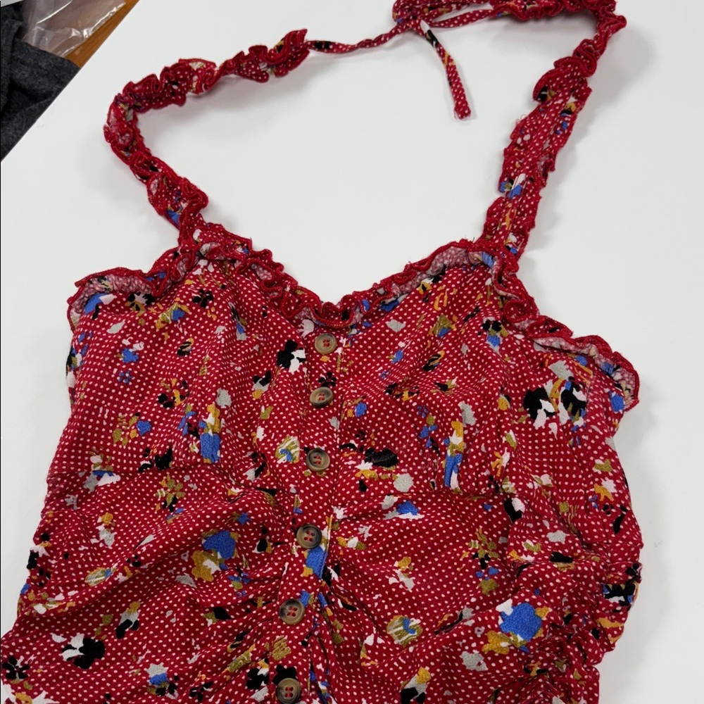 Free People Red Floral Smocked Halter Top